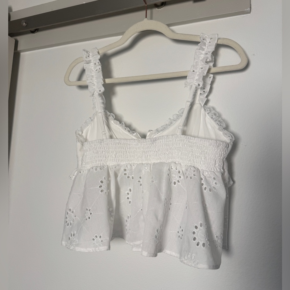 SHEIN White Eyelet Ruffle Peplum Cami Tank Size Medium - Picture 5 of 11